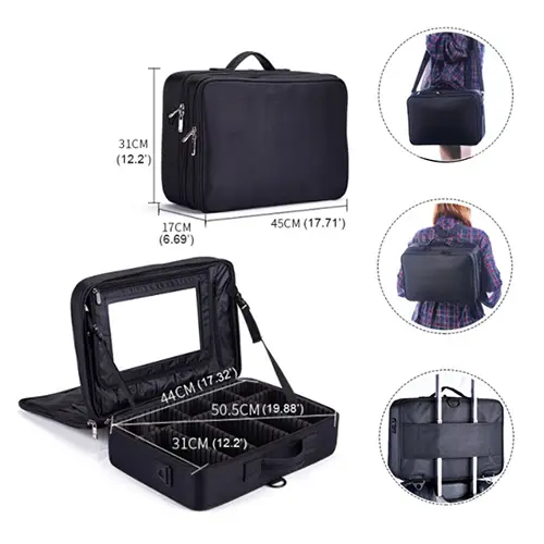 Hot Fashion Divider Removable Zipper Mirror Makeup Travel Box Set